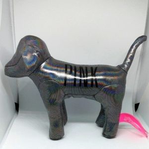 Victoria's Secret PINK blavk Silver Metallic Dog Plush Holographic, 9in